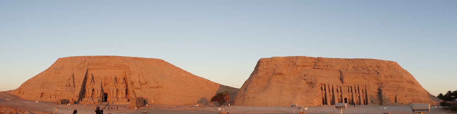 Panoramic view of the temples of Abu Simbel in low light
